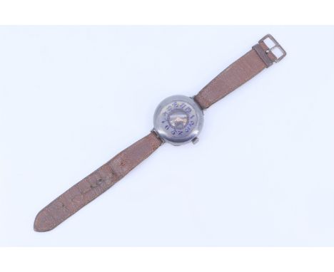 A Great War silver cased trench wristwatch, having a half hunter style case and a non-branded Swiss movement, 1917 import mar