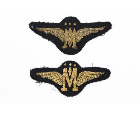 A pair of vintage Monarch Airlines pilots' bullion-embroidered wings, 8 cm