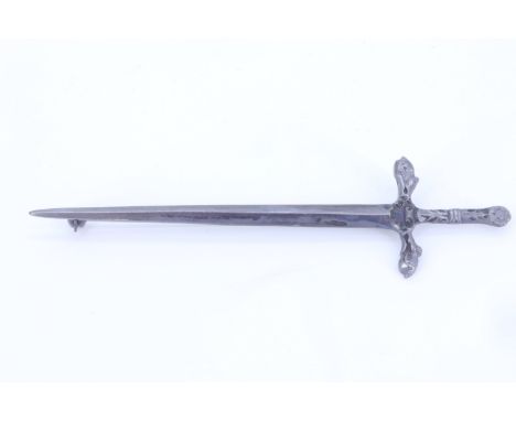 An Edwardian silver kilt pin in the form of a romanticized two-handed great sword or claymore, sponsor's mark indistinct, Edi