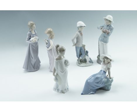 Six Nao figurines, comprising a girl with rabbit, a girl with puppy, etc, tallest 25 cm 