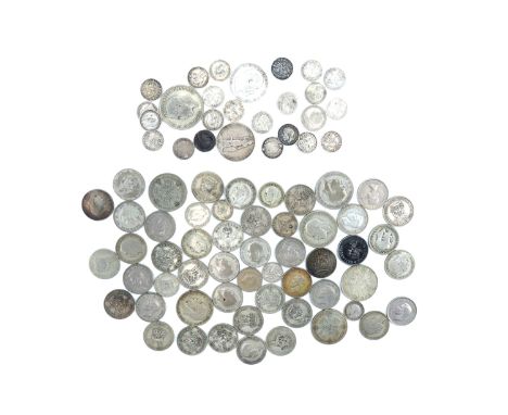 A quantity of pre 1921 silver GB coins together with a quantity of pre 1947 GB coins, former 68 g, latter 304 g