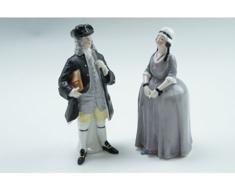 Two early Goebel figurines, being a lady and a gentleman in 18th Century costume, impressed marks 'F X S 44' and 'F X S 47' r