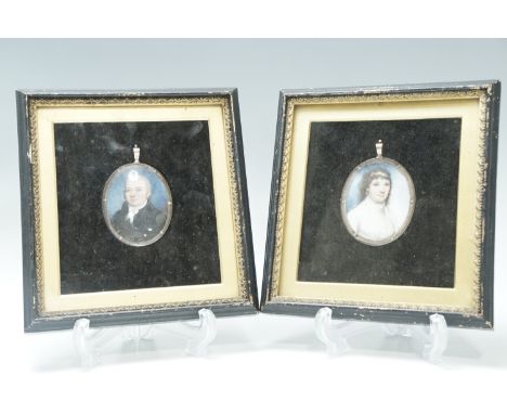 A pair of late 18th Century portrait miniatures of Dr William Mackesy and Mrs Mackesy of Waterford, Ireland, watercolour on i