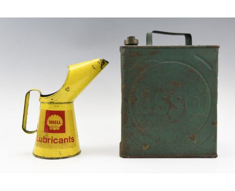 A vintage "ESSO" petrol can, by Valor, together with a "Shell Lubricants" quart oil measure, former 25 x 15 x 28 cm