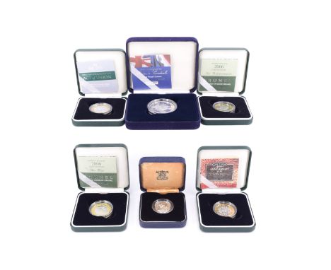 Six QEII Royal Mint cased silver proof coins