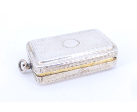 A Regency silver vinaigrette, decorated with engine turning, John Shaw, Birmingham, 1816, (grille hinge a/f), 38 mm x 24 mm
