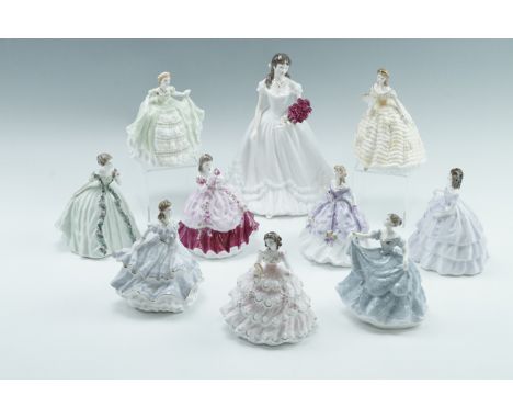 Nine Royal Worcester limited edition Debutantes figurines, together with Anniversary Figure of the Year 2000, tallest 21 cm 