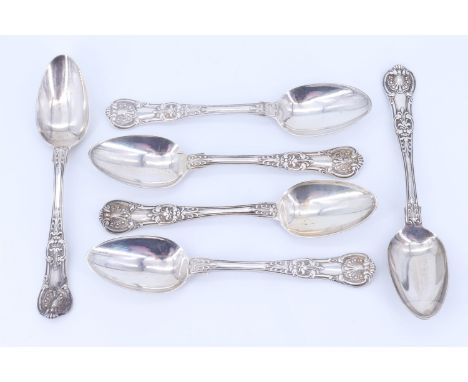 A set of six late Georgian silver Queen's pattern dessert spoons, Charles Eley, London, 1824, 343 g