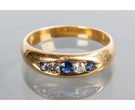 VICTORIAN SAPPHIRE AND DIAMOND RING
the alternating sapphires and diamond in an elliptical section within an eighteen carat g