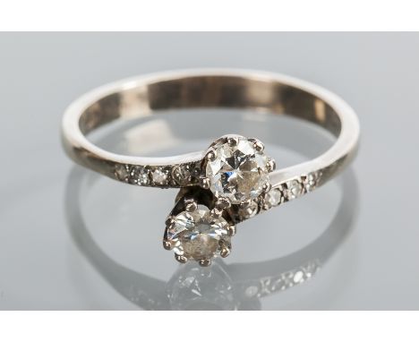 EARLY TWENTIETH CENTURY DIAMOND TWO STONE RING
set with two brilliant cut diamonds totalling approximately 0.60 carats, on di