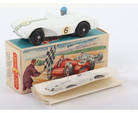 Crescent Toys 1291 Aston Martin D.B.3.S 2.5 Litre Racing Car, white body, blue driver racing number ‘6’ blue bonnet stripes, 