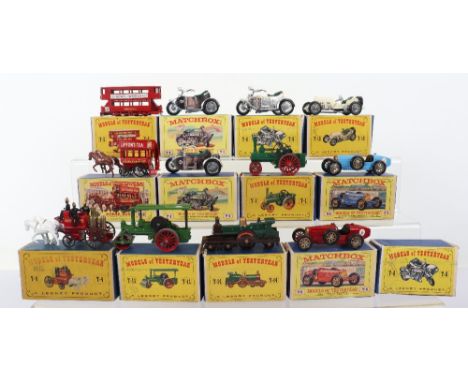 Twelve 1st /2nd  Issue Lesney Matchbox Models of Yesteryear, Y-1 Alchin Traction Engine, Y-3 E Class Tramcar, Y-4 Shand Mason