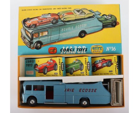 Corgi Toys Gift Set No 16 Ecurie Ecosse Racing Car Transporter ,contains: Scarce metallic light blue transporter, red letters