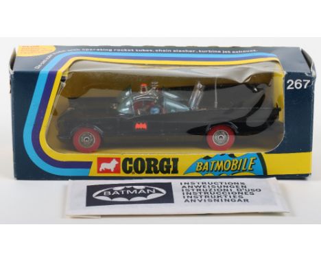 Corgi Toys 267 Rocket Firing  Batmobile, Scarce red wheels with chrome hubs, black gloss body, blue tinted windscreens, grey 