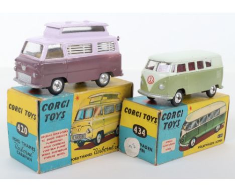 Two Boxed  Corgi Toys Vans,420 Ford Thames Airbourne Caravan, two tone lilac body, beige interior, shaped spun wheel hubs, in