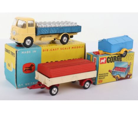 Corgi Toys 456 ERF Dropside Lorry, lemon cab/chassis, metallic blue back, shaped spun wheels, in excellent original condition