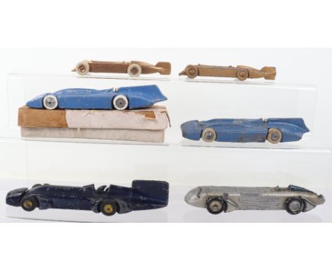 Six Landspeed Record Cars,  2 x Britains 1400 Bluebirds Records Cars, with separate chassis, one with a poor original box, 2 