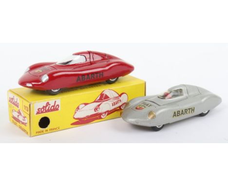Solido (France) Boxed 113 Fiat Abarth, dark red body,spun wheel hubs, in mint boxed condition, plus unboxed Fiat Abarth, silv