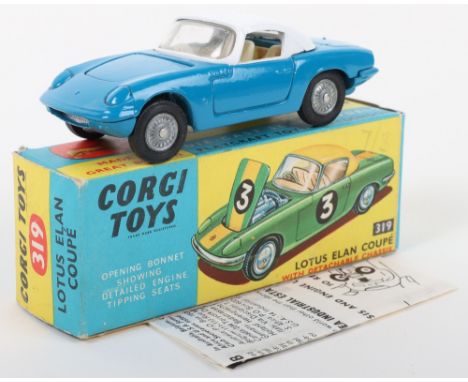 Corgi Toys 319 Lotus Elan Coupe, blue body, white roof, cast wheels, with correct instruction/Corgi club leaflet, in near min