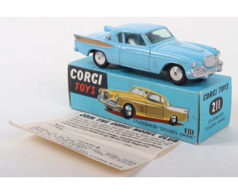 Corgi Toys 211 Studebaker “Golden Hawk” blue body, gold rear wing flashes, flat spun wheels, in excellent to near mint origin