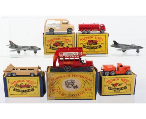 Four Boxed Matchbox Moko Lesney Regular Wheels Models, 11a ERF Road Tanker, red body, gold trim, metal wheels, large Esso dec