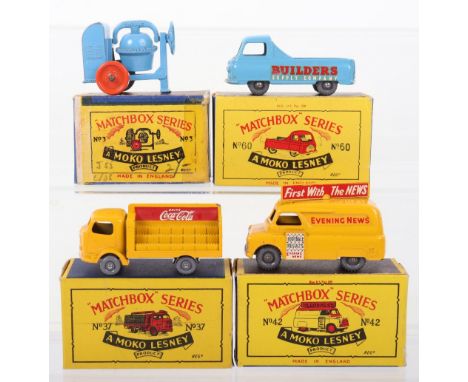 Four Boxed Matchbox Moko Lesney Models, 3a Cement Mixer, blue body, orange metal wheels, in B1 type box, model is fair to goo