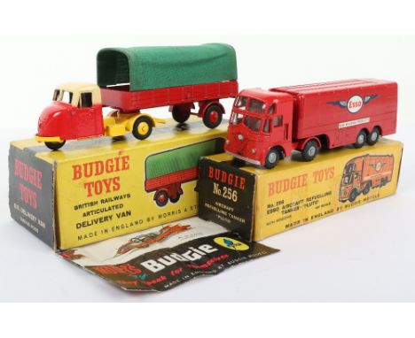 Two Boxed Budgie Toys, B.R Delivery Van Scammell Scarab Wagon, red/cream cab, yellow chassis, red trailer, green cloth tilt, 