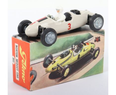 Tekno 812 Cooper Norton Midget Racing Car, German, light grey body, white driver, cast wheel hubs, black rear engine, German 