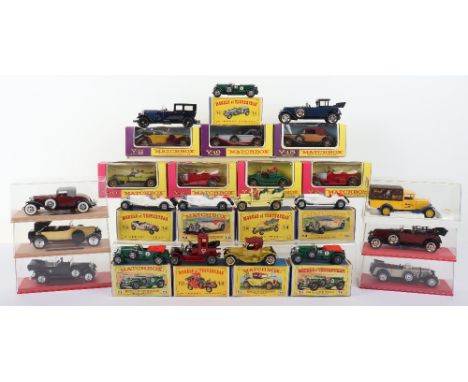 Sixteen Matchbox Models of Yesteryear, including: 3 x Y-5 Bentleys (one with green tonneau),Y-6 Cadillac,  3 x Y-10 Mercedes 