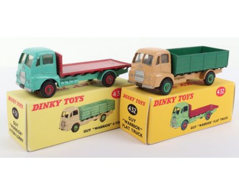 Two Dinky Toys Guy Warrior Lorries, 431 4 ton Lorry, light tan cab, with windows, dark green back, mid green wheel hubs, in g