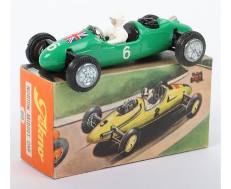 Tekno 812 Cooper Norton Midget Racing Car, Britain, green body, white driver, cast wheel hubs, black rear engine, UK flag no 