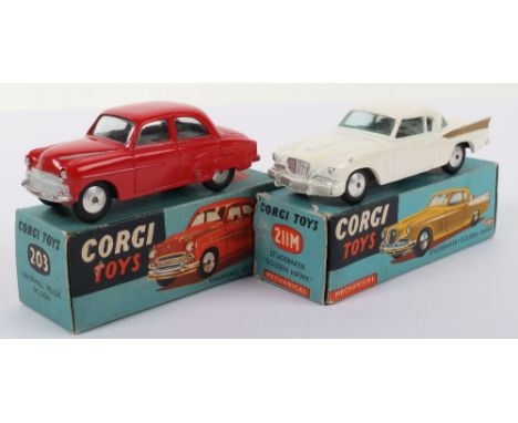 Two Boxed Corgi Toys,203M Vauxhall Velox Saloon, red body, silver trim, working mechanical motor, in very good bright conditi