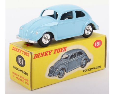 Dinky Toys 181 Volkswagen, light blue body, spun wheel hubs, mat black base in near mint original condition, with original il