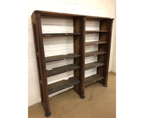 Vintage shelving unit with column support design, adjustable shelves, approx 150cm x 35cm x 148cm tall