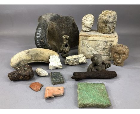 Large collection of artefacts of varying ages, origins and materials, to include possible Roman pottery bowl fragment, a part
