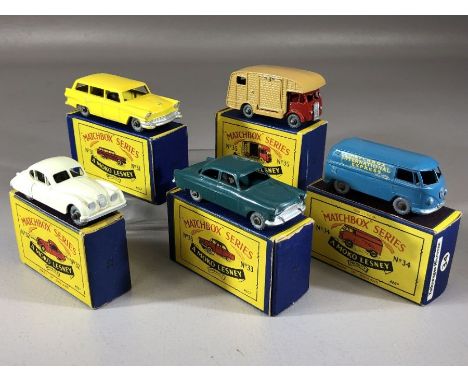 Five boxed Matchbox Series diecast model vehicles: Nos. 31, 32, 33, 34, 35, 