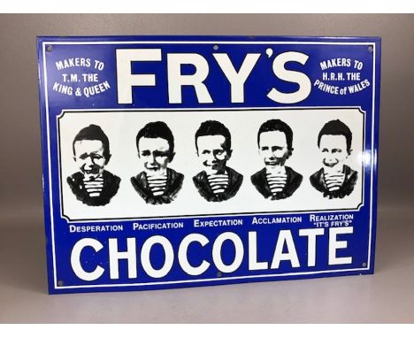 'Fry's Chocolate Five Boys' enamel advertising sign, approx 51cm x 38cm