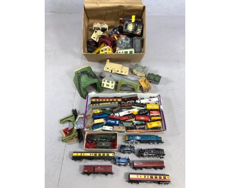 Model railway OO/HO gauge to include at least five locomotives, many wagons and carriages, scenery, buildings etc