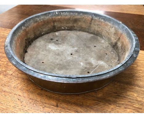 Large vintage copper bowl with galvanised metal liner, approx 50cm in diameter
