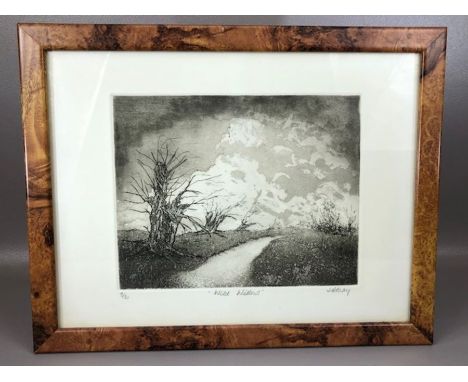 Framed lithograph by J A MAY 'Wild Willows' 3/30, approx 24cm x 20cm