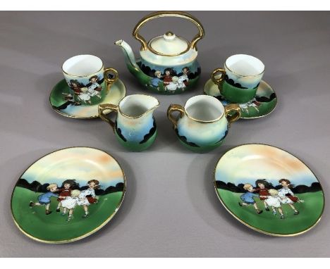 Child's vintage china teaset decorated with 'Ring O'Roses' design, to include two cups and saucers, teapot, sugar bowl, jug a