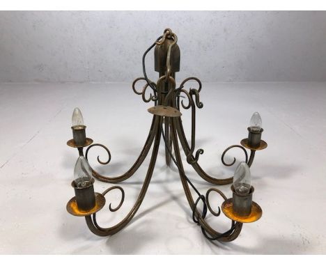 Wrought iron five arm chandelier / ceiling light, individually made in blacksmith's forge, approx 45cm in height