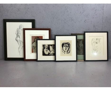 Good collection of pictures and prints, mostly portraits, including Picasso lithograph, pencil sketches, watercolour etc (6)