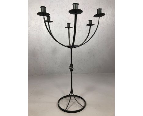 Large wrought iron six arm candelabra, individually made in blacksmith's forge, approx 94cm in height