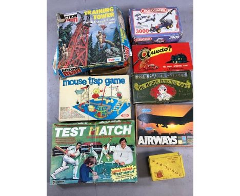Collection of Vintage games to include Action Man Training Tower; Meccano 3000, Mah-jong; Cluedo; Mouse trap; Airways &amp; T