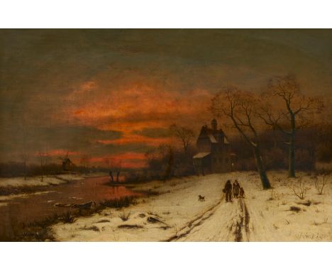 JUNGBLUT, JOHANN('J. Sander')1860 Saarburg - 1912 DüsseldorfTitel: Winterabend. Technik: Öl auf Leinwand. Montierung: Doublie