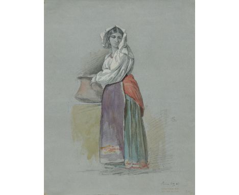 NEBEL, HERMANN1816 - 1892 KoblenzTitel: Studie einer Italienerin. Technik: Bleistift und Gouache auf Papier. Montierung: Mont