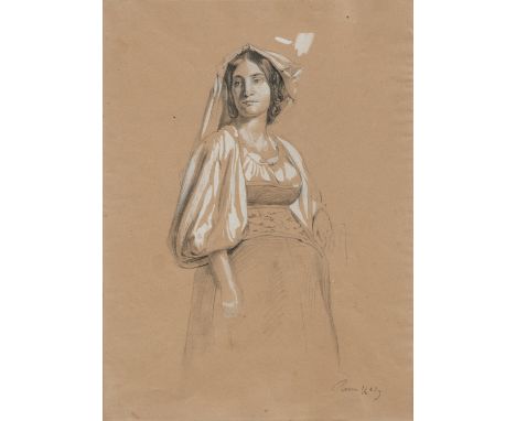 NEBEL, HERMANN1816 - 1892 KoblenzzugeschriebenTitel: Italienerin. Studie. Technik: Bleistift, weiß gehöht auf Papier. Montier