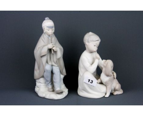 Two Lladro bisque porcelain figures of children, tallest 24cm. Condition: good with no visible damage or repair.