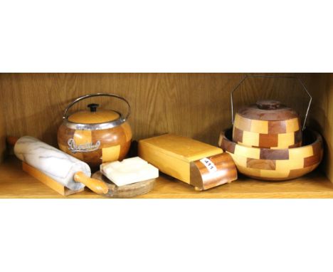 A quantity of vintage wooden and other items.
